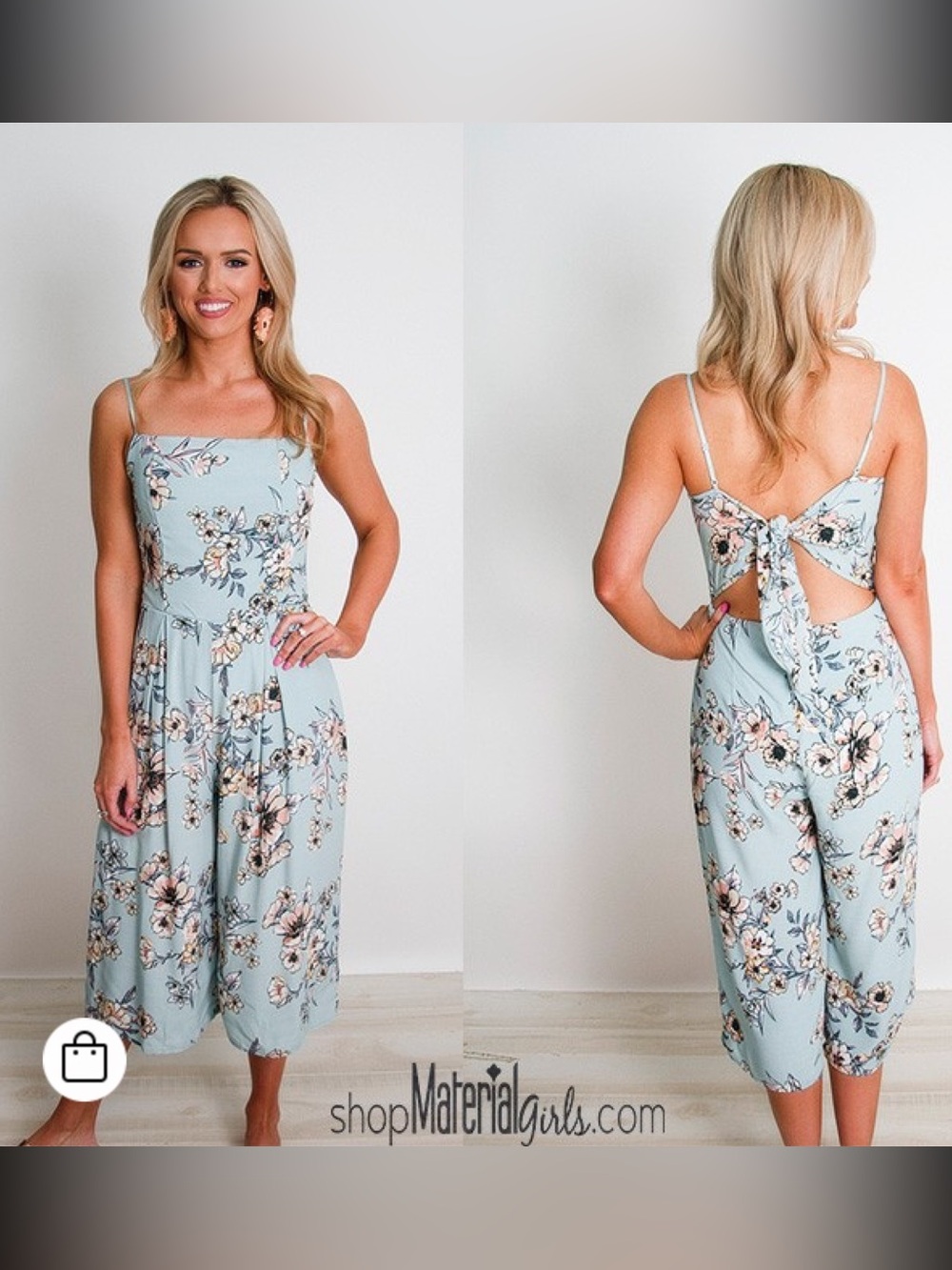 🔴Material Girl Pale Blue Floral Tie-Back Jumpsuit🔴